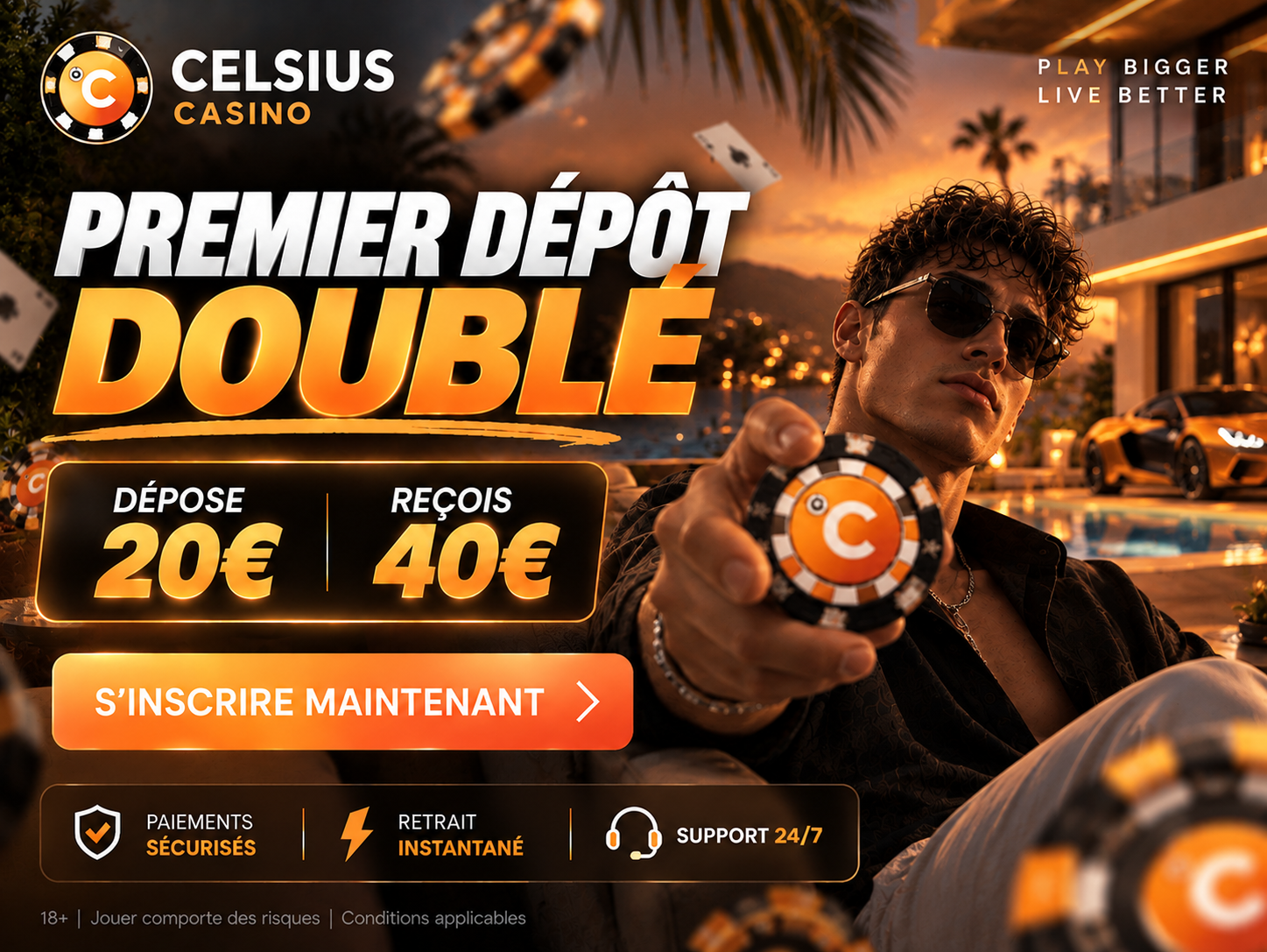 Celsius Casino — Premier dépôt doublé : dépose 20€, reçois 40€